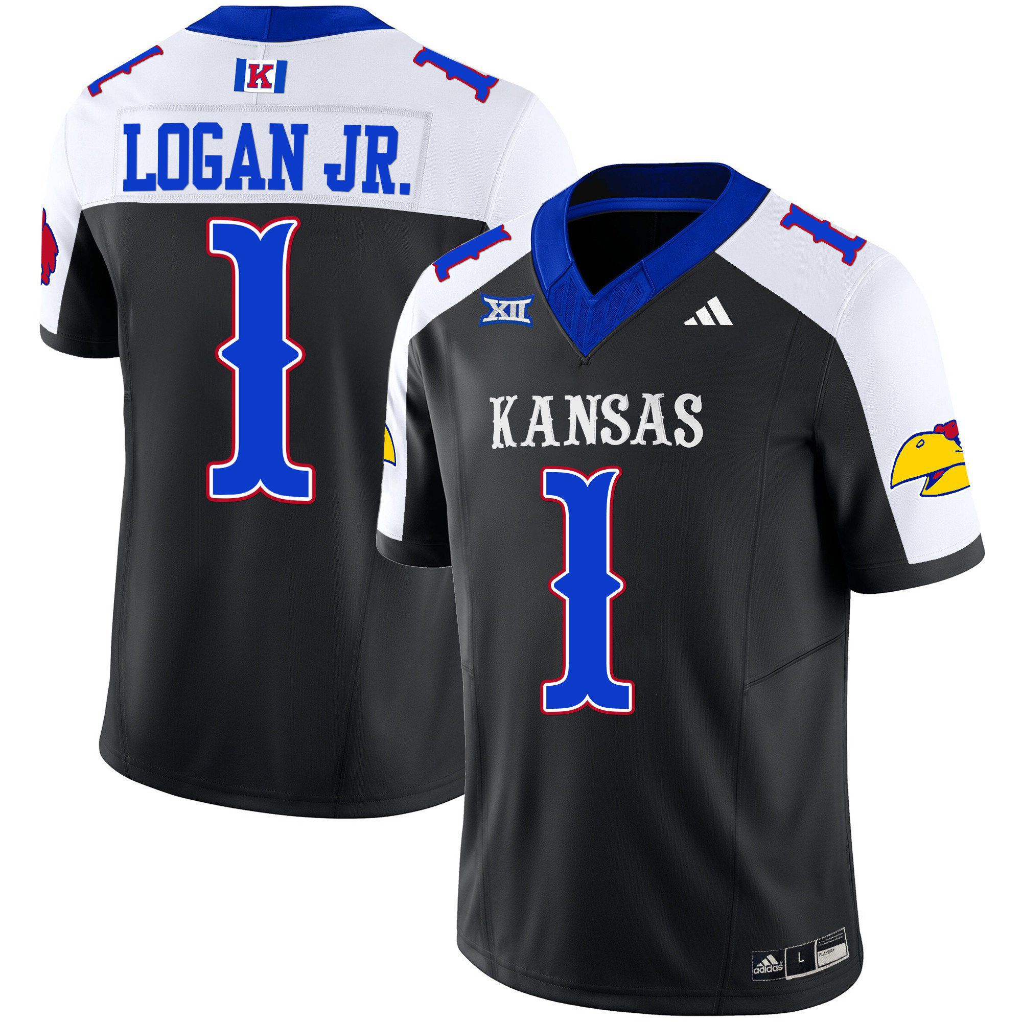 Men Kansas Jayhawks #1 Logan jr Black 2024 Blackhawk Vapor Limited NCAA Jersey style 1
